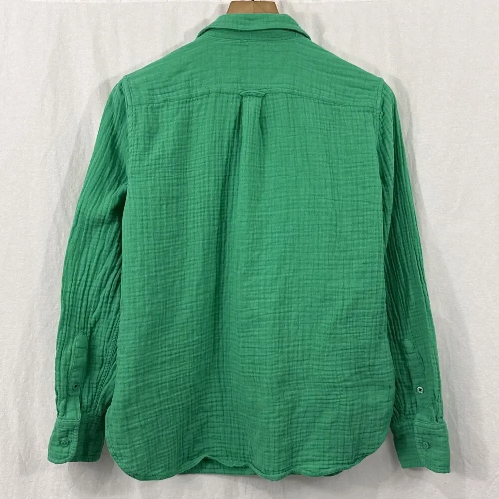 J. Crew Garcon Classic Double Gauze Kelly Green Button Up Shirt Womens 6 Beach